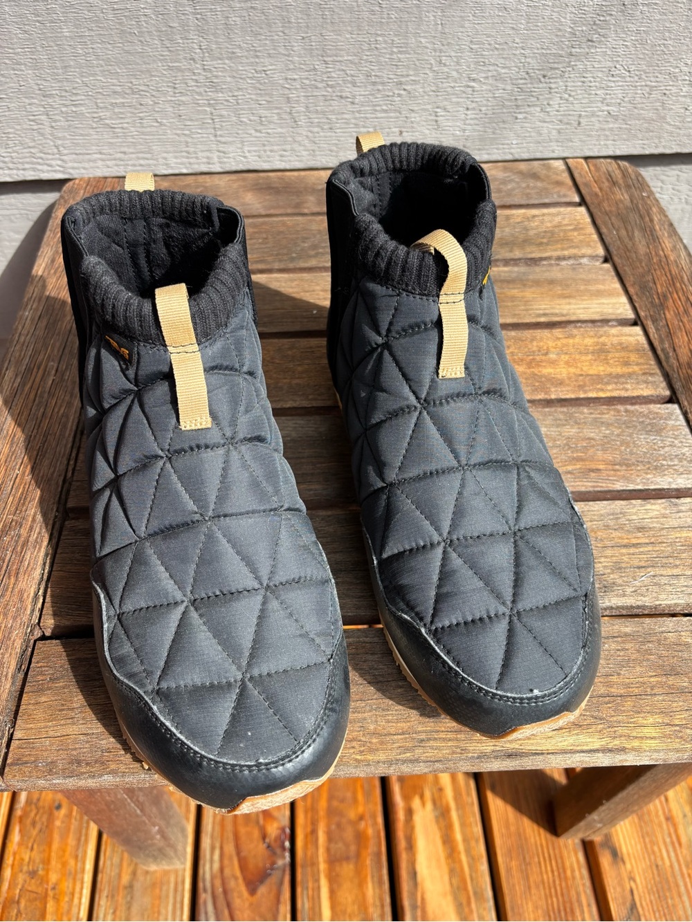 Teva Black Quilted Ankle Booties with Tan Pull Tabs